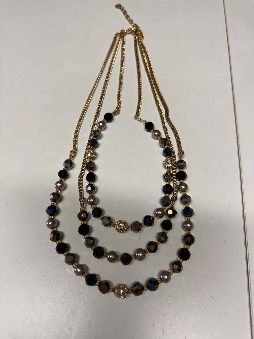 Time and Tru Women's Goldtone Layered Necklace Set w/Black and Grey Beads